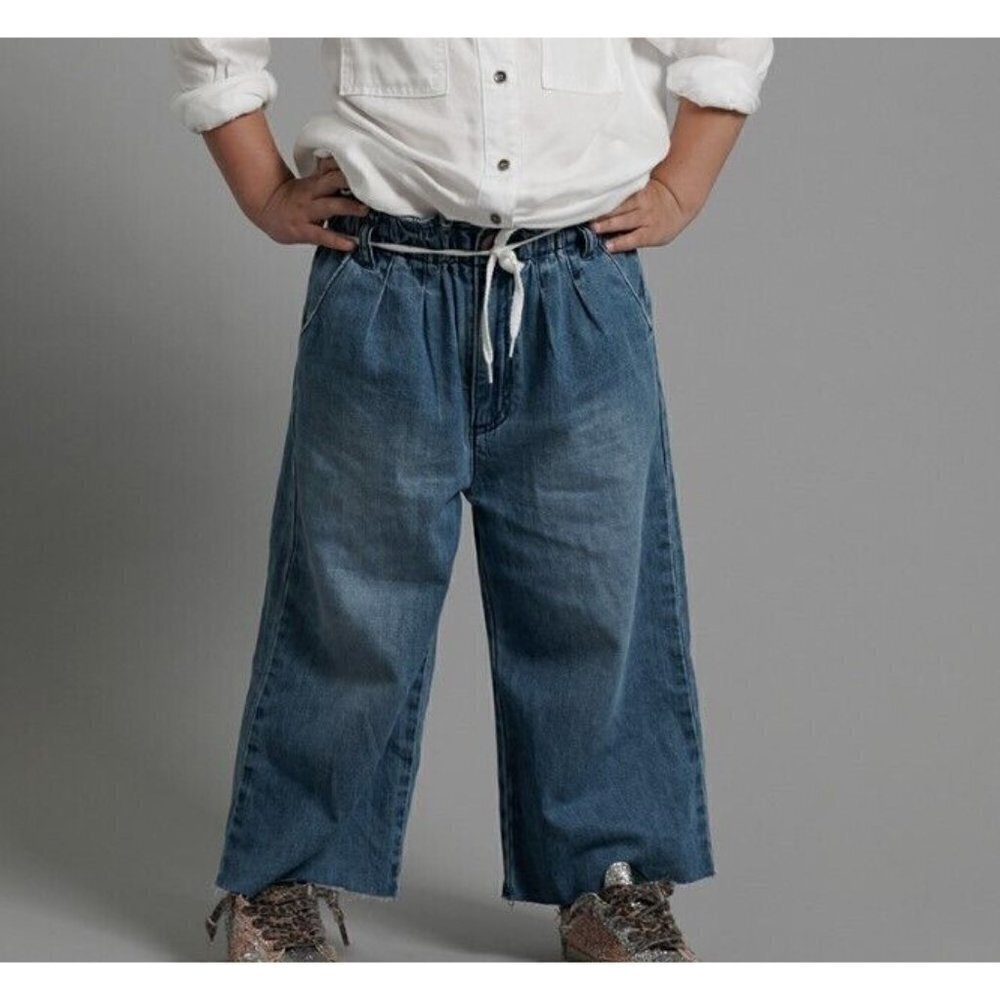 New One Teaspoon Bonnie Wide Leg Pant Girls 6-7 Blue Ranch Jeans Elastic Waist